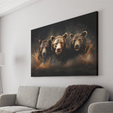 Three Brown Bear Canvas Prints Wall Art Home Decor, Painting Canvas, Living Room Wall Decor