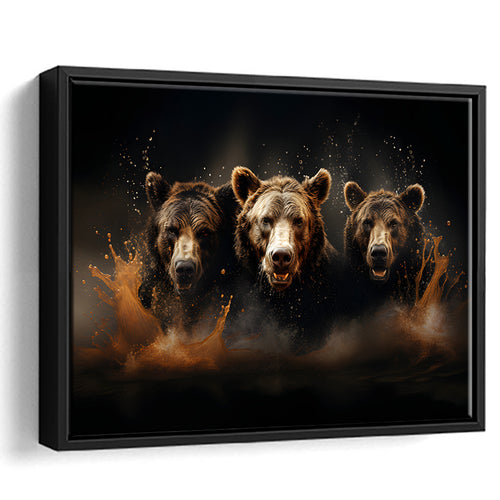 Three Brown Bear Framed Canvas Prints Wall Art Home Decor, Painting Canvas, Floating Frame