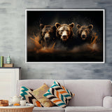 Three Brown Bear Framed Canvas Prints Wall Art Home Decor, Painting Canvas, Floating Frame
