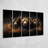 Three Brown Bear 5 Panels B Canvas Prints Wall Art Home Decor, Extra Large Canvas