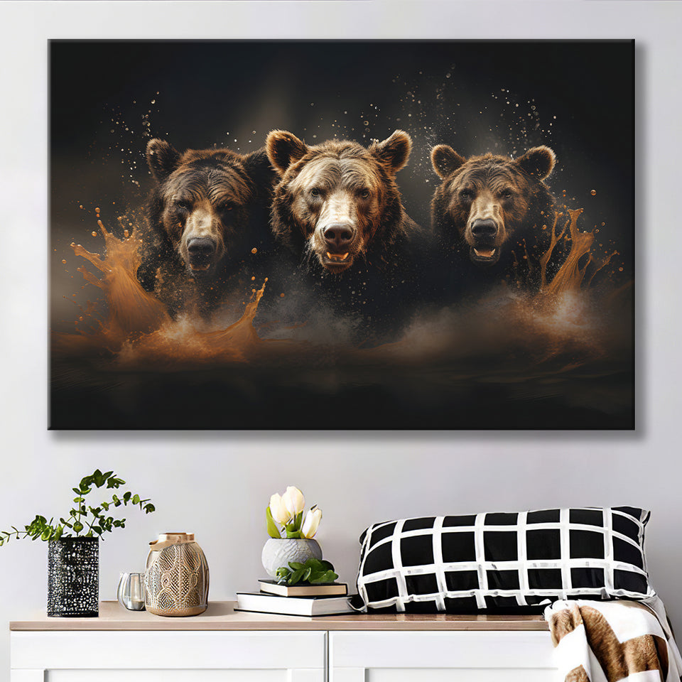Three Brown Bear Canvas Prints Wall Art Home Decor, Painting Canvas, Living Room Wall Decor