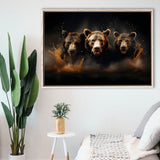 Three Brown Bear Framed Canvas Prints Wall Art Home Decor, Painting Canvas, Floating Frame