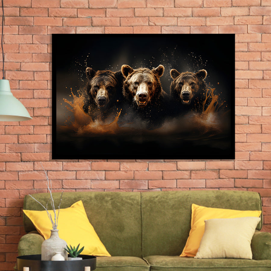Three Brown Bear Framed Art Prints Wall Decor, Painting Art, Framed Picture