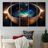 Tibetan Bowl Filled With Cosmic Soup, 5 Piece Canvas Prints Wall Art Decor, Multi Panels