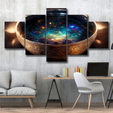 Tibetan Bowl Filled With Cosmic Soup, 5 Piece Canvas Prints Wall Art Decor, Multi Panels,Mixed Canvas