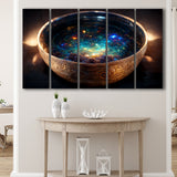 Tibetan Bowl Filled With Cosmic Soup, 5 Piece Canvas Prints Wall Art Decor, Multi Panels