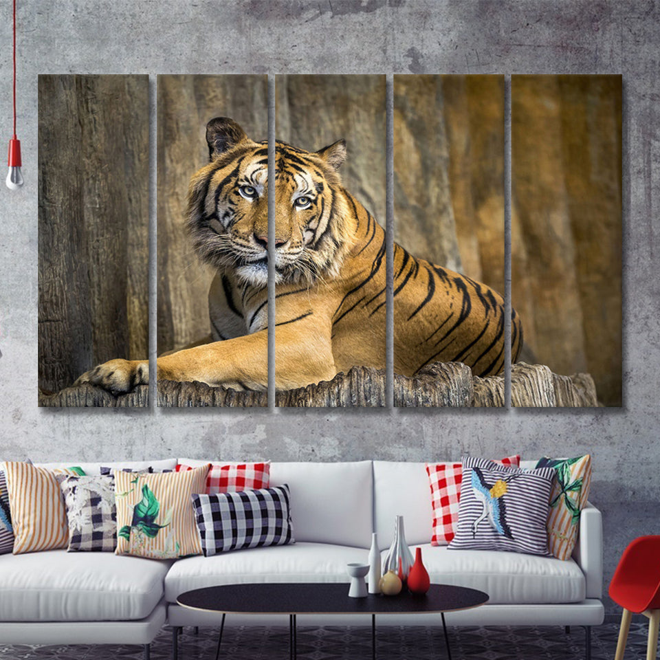 Tiger Printing Art Big Cat Wild Animal Art 5 Piece B Canvas Prints Wall Art Decor - Painting Canvas, Multi Panels