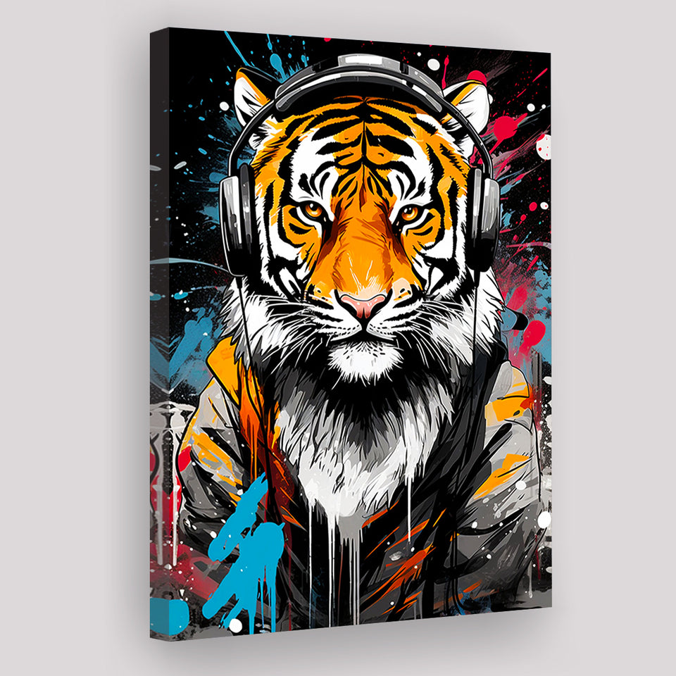 Tiger Wearing Headphone, Gaming Art, Gift For Kids, Painting Art, Canvas Prints Wall Art Home Decor