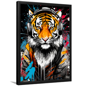 Tiger Wearing Headphone, Gaming Art, Gift For Kids, Painting Art, Framed Art Prints Wall Decor