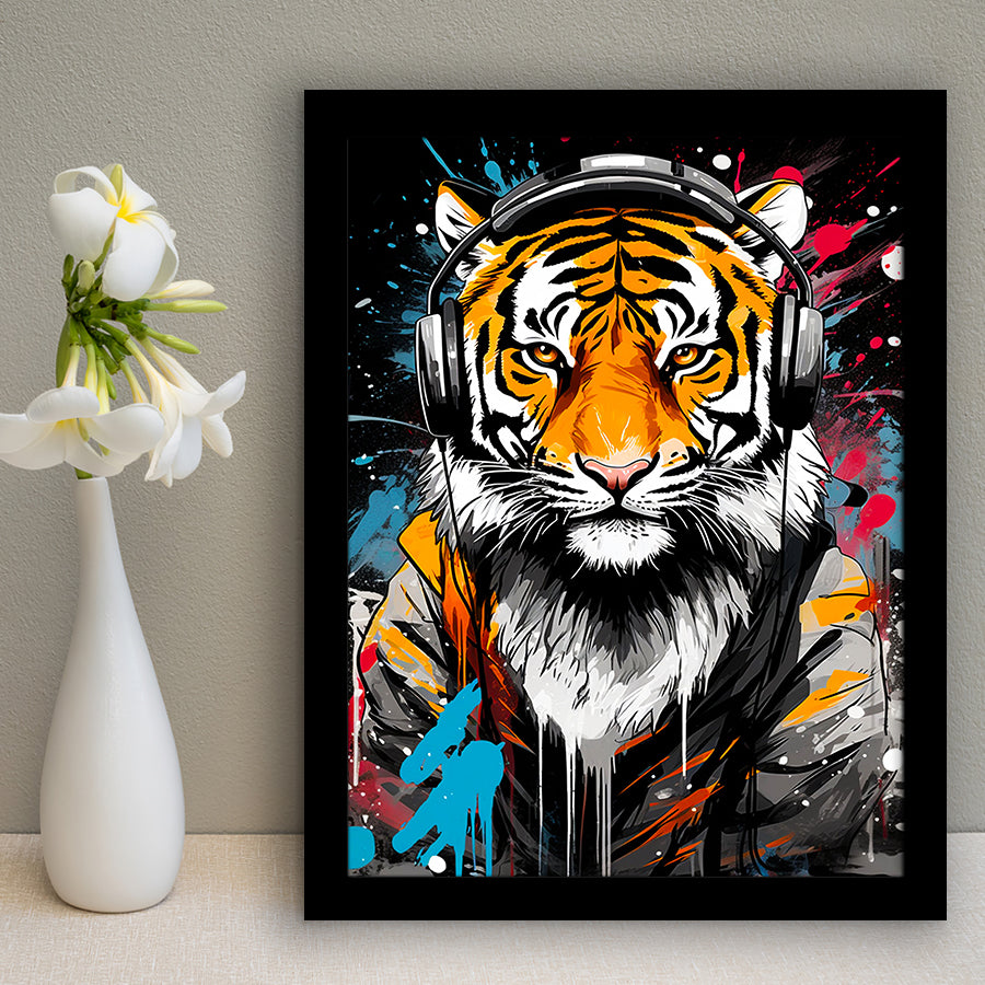 Tiger Wearing Headphone, Gaming Art, Gift For Kids, Painting Art, Framed Art Prints Wall Decor
