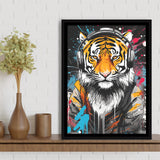 Tiger Wearing Headphone, Gaming Art, Gift For Kids,Framed Canvas Prints,Floating Frame, Wall Art Home Decor