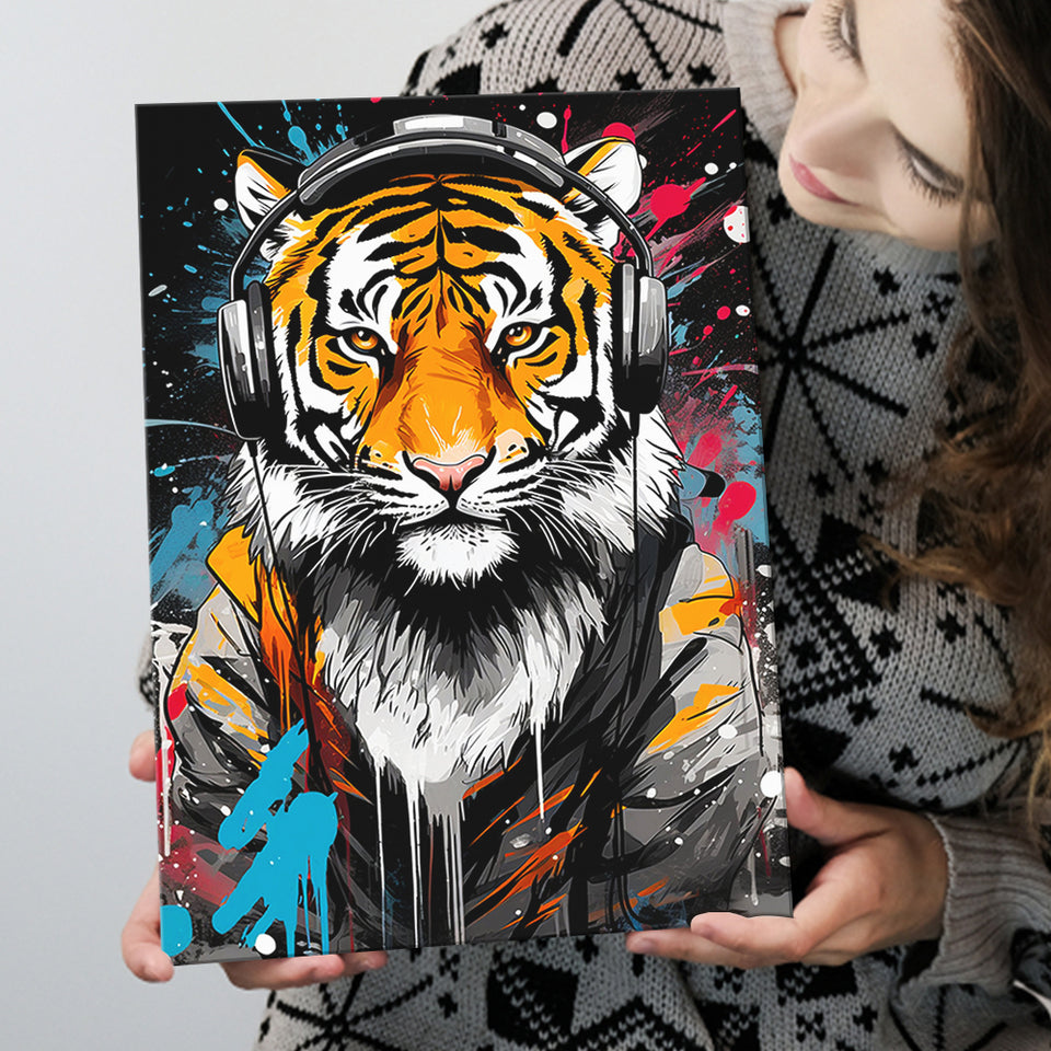 Tiger Wearing Headphone, Gaming Art, Gift For Kids, Painting Art, Canvas Prints Wall Art Home Decor