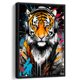 Tiger Wearing Headphone, Gaming Art, Gift For Kids,Framed Canvas Prints,Floating Frame, Wall Art Home Decor