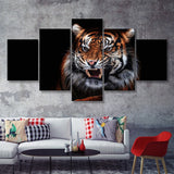 Tiger Wild Cat Evil  5 Pieces Canvas Prints Wall Art - Painting Canvas, Multi Panels, 5 Panel, Wall Decor