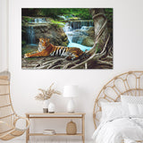 Tiger In Forest With Waterfall Canvas Wall Art - Canvas Prints, Prints For Sale, Painting Canvas,Canvas On Sale 