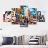 Times Square Manhattan New York City 5 Pieces Canvas Prints Wall Art - Painting Canvas, Multi Panels, Wall Decor