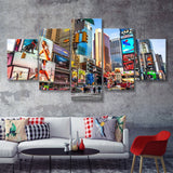 Times Square Manhattan New York City 5 Pieces Canvas Prints Wall Art - Painting Canvas, Multi Panels, Wall Decor