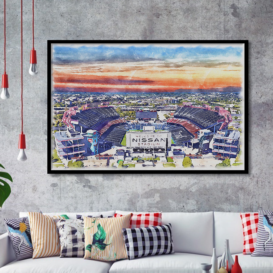 Titans Football Stadium Nissan Stadium Watercolor, Sport Prints Fan Gift, Framed Art Prints Wall Art Decor