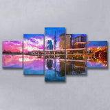 Tokyo Japan Skyline On Sumida River 5 Pieces Mixed Canvas Prints Wall Art Home Decor