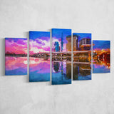 Tokyo Japan Skyline On Sumida River 5 Pieces Mixed Canvas Prints Wall Art Home Decor