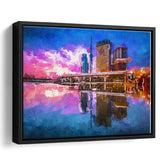 Tokyo Japan Skyline On Sumida River City Art Watercolor Framed Canvas Prints Wall Art Home Decor,Floating Frame