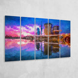 Tokyo Japan Skyline On Sumida River 5 Pieces Extra Large Canvas Prints Wall Art Home Decor