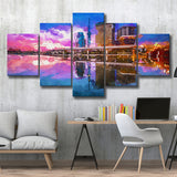 Tokyo Japan Skyline On Sumida River 5 Pieces Mixed Canvas Prints Wall Art Home Decor