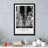 Tokyo, Japan Black And White Art Framed Canvas Prints Wall Art Home Decor, Floating Frame