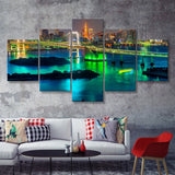 Tokyo skyline with Tokyo tower and Rainbow Bridge 5 Pieces Canvas Prints Wall Art - Painting Canvas, Multi Panels, Wall Decor