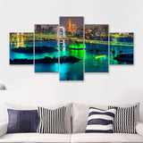 Tokyo skyline with Tokyo tower and Rainbow Bridge 5 Pieces Canvas Prints Wall Art - Painting Canvas, Multi Panels, Wall Decor