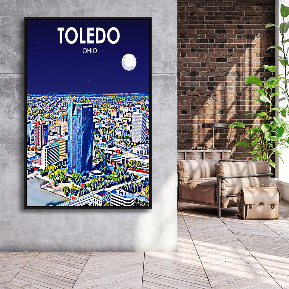 Toledo OH Art V1, Large Canvas, Framed Canvas Print Wall Art Home Decor, Floating Frame