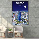 Toledo OH Art V1, Large Canvas, Framed Canvas Print Wall Art Home Decor, Floating Frame