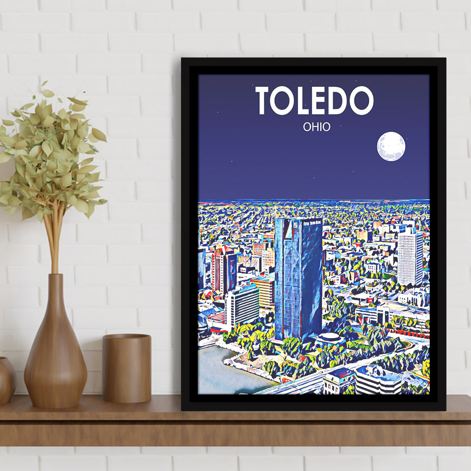 Toledo OH Art V1, Large Canvas, Framed Canvas Print Wall Art Home Decor, Floating Frame
