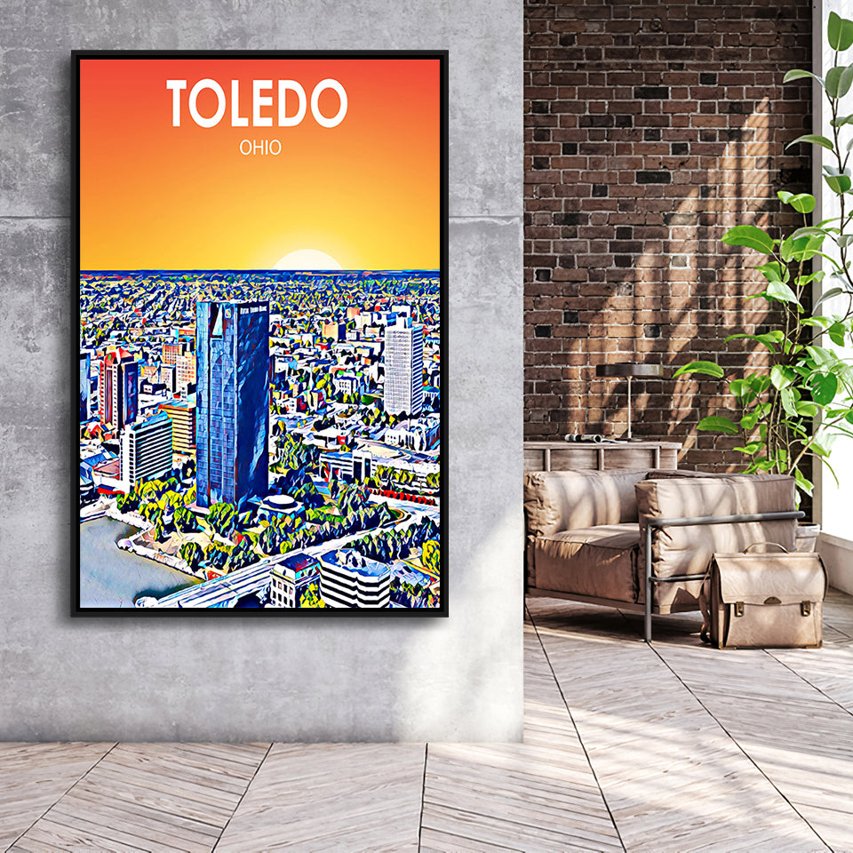 Toledo OH Art, Large Canvas, Framed Canvas Print Wall Art Home Decor, Floating Frame