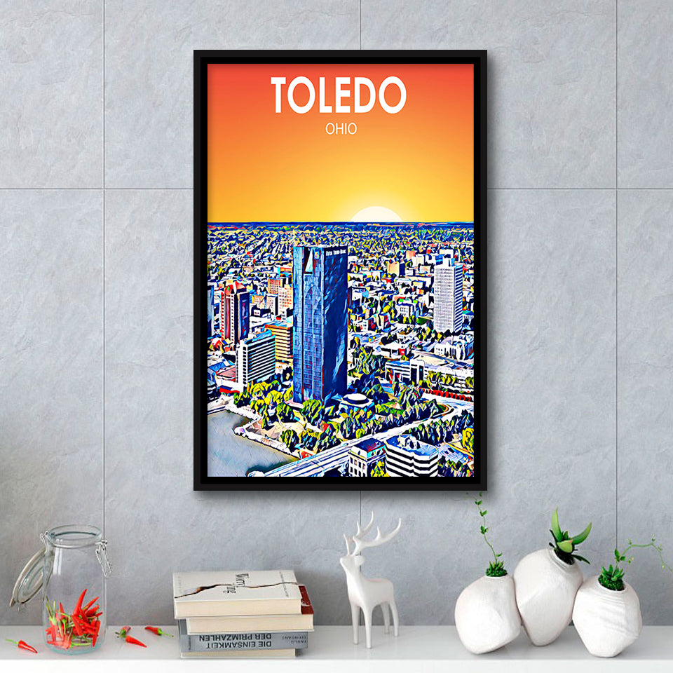 Toledo OH Art, Large Canvas, Framed Canvas Print Wall Art Home Decor, Floating Frame