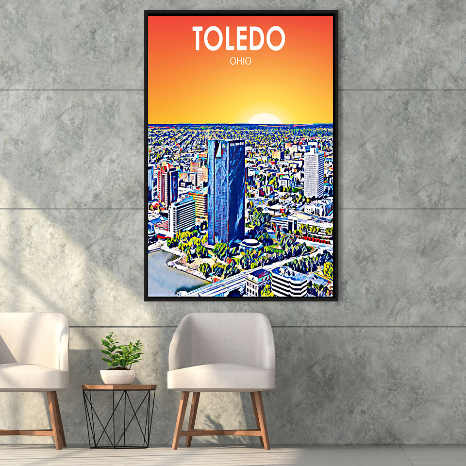 Toledo OH Art, Large Canvas, Framed Canvas Print Wall Art Home Decor, Floating Frame