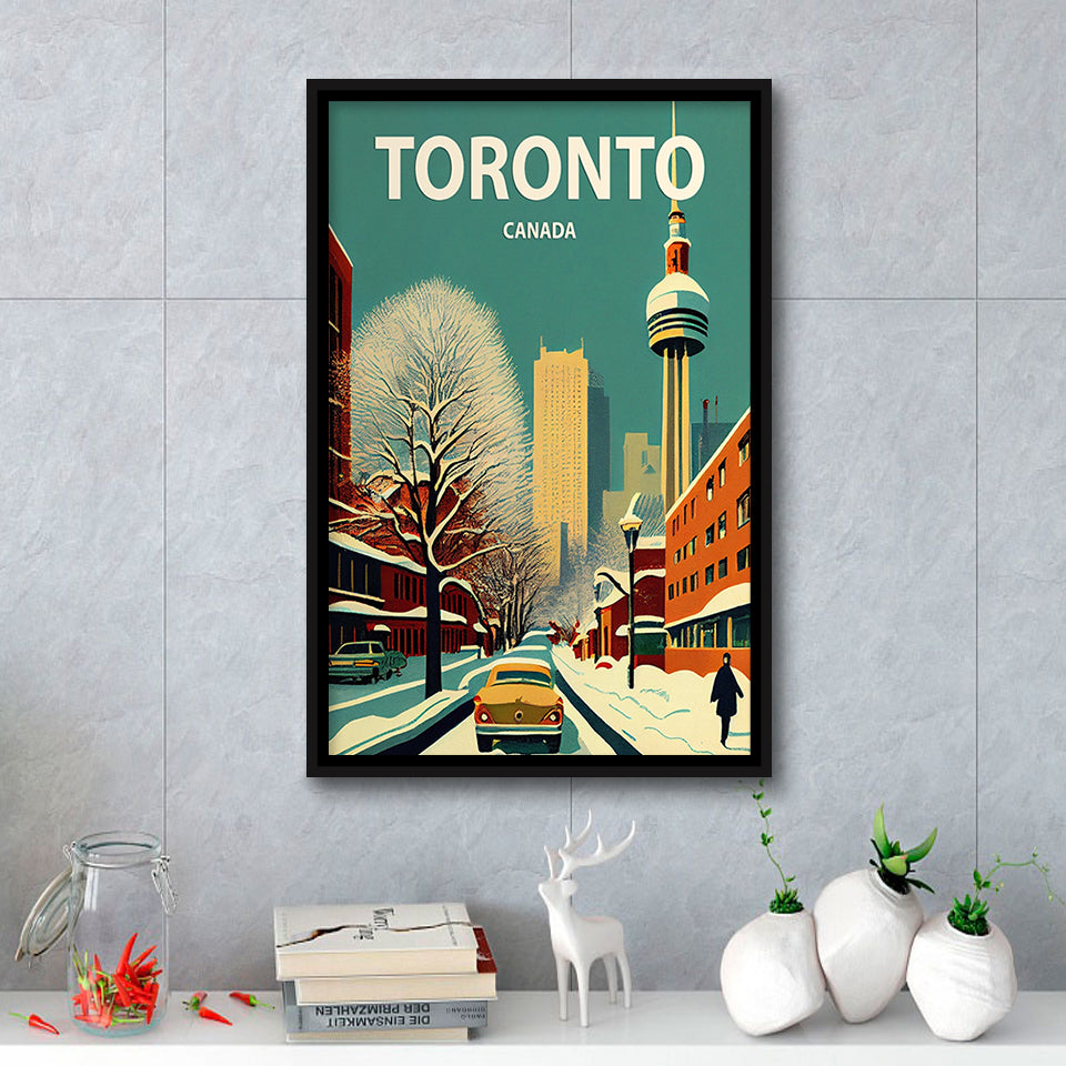 Toronto Canada Retro Art Print, Large Canvas, Framed Canvas Print Wall Art Home Decor, Floating Frame