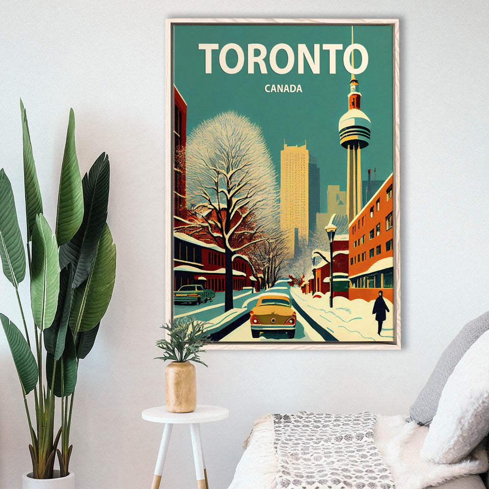 Toronto Canada Retro Art Print, Large Canvas, Framed Canvas Print Wall Art Home Decor, Floating Frame