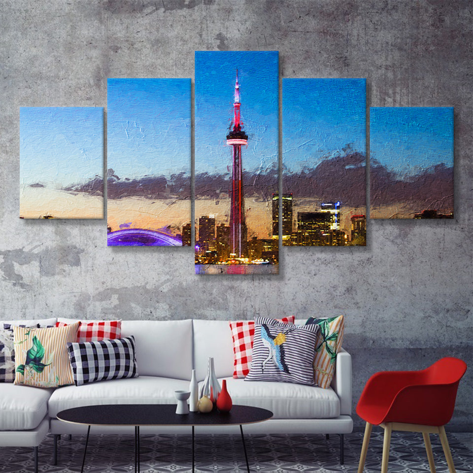 Toronto City 5 Piece Canvas Prints Wall Art Decor - Painting Canvas, Multi Panels