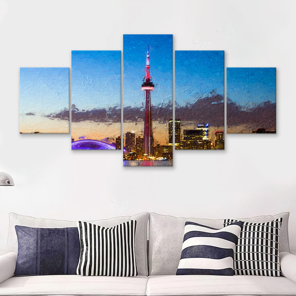 Toronto City 5 Piece Canvas Prints Wall Art Decor - Painting Canvas, Multi Panels