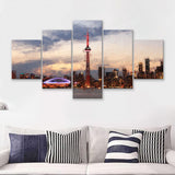 Toronto Stunning Skyline at Sunset High CN Tower 5 Piece Canvas Prints Wall Art Decor - Painting Canvas, Multi Panels
