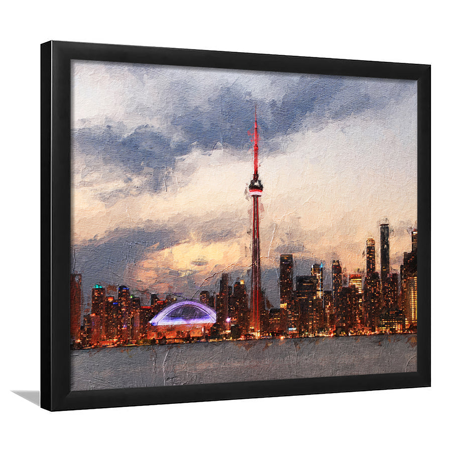 Toronto Stunning Skyline at Sunset High CN Tower Framed Art Prints Wall Decor - Painting Prints, Framed Picture, Home Decor