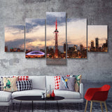 Toronto Stunning Skyline at Sunset High CN Tower 5 Piece Canvas Prints Wall Art Decor - Painting Canvas, Multi Panels