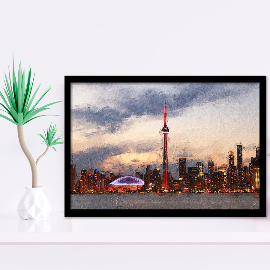 Toronto Stunning Skyline at Sunset High CN Tower Framed Art Prints Wall Decor - Painting Prints, Framed Picture, Home Decor