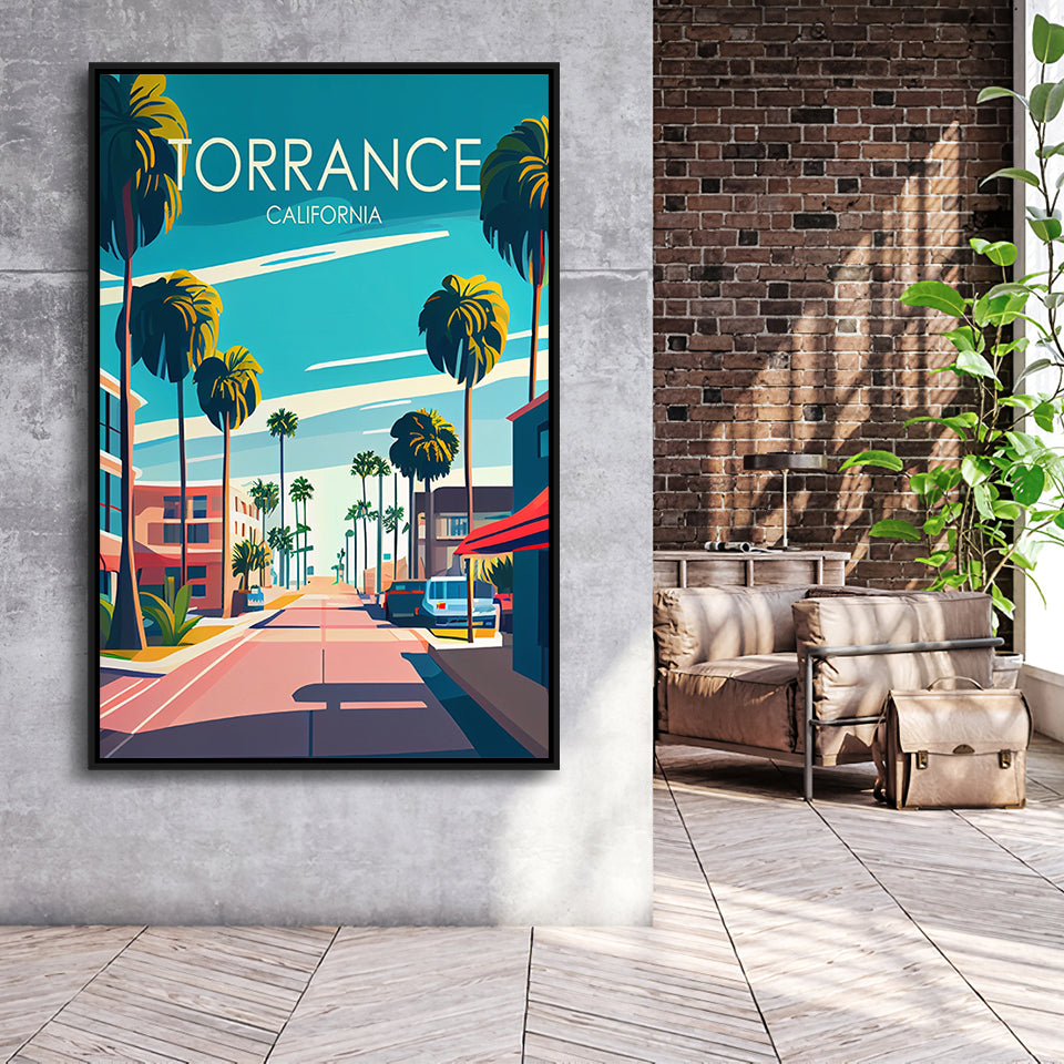 Torrance California Retro Art Print, Large Canvas, Framed Canvas Print Wall Art Home Decor, Floating Frame