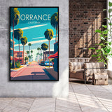 Torrance California Retro Art Print, Large Canvas, Framed Canvas Print Wall Art Home Decor, Floating Frame