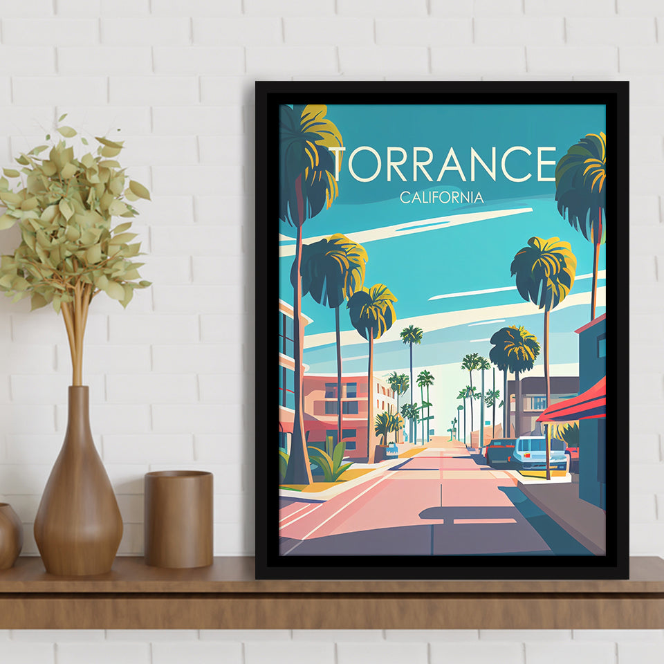 Torrance California Retro Art Print, Large Canvas, Framed Canvas Print Wall Art Home Decor, Floating Frame