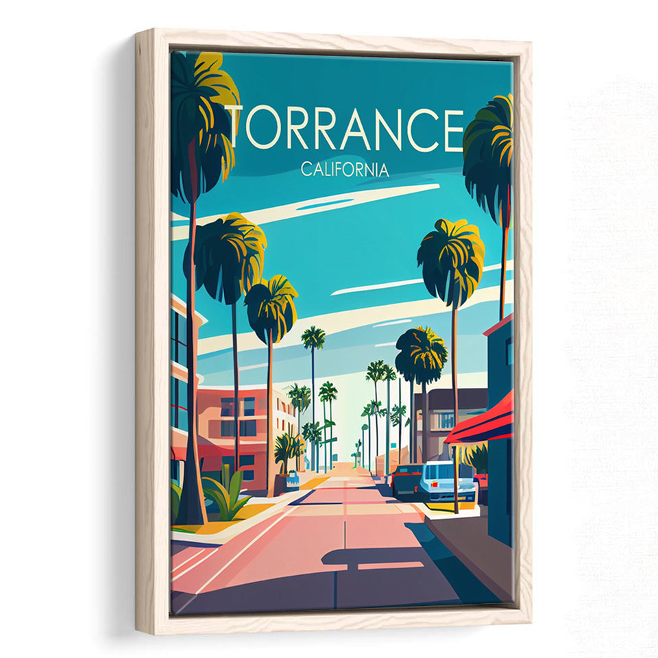 Torrance California Retro Art Print, Large Canvas, Framed Canvas Print Wall Art Home Decor, Floating Frame