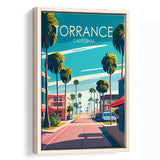Torrance California Retro Art Print, Large Canvas, Framed Canvas Print Wall Art Home Decor, Floating Frame