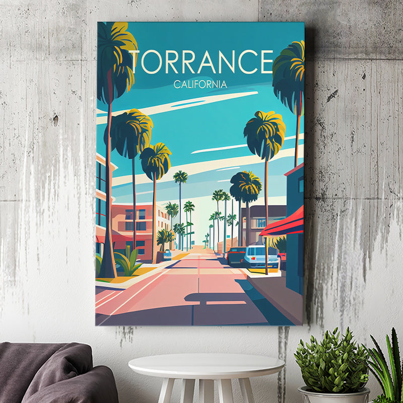 Torrance California Retro Art Print ,City Art Print, Large Canvas, Canvas Print Wall Art Home Decor